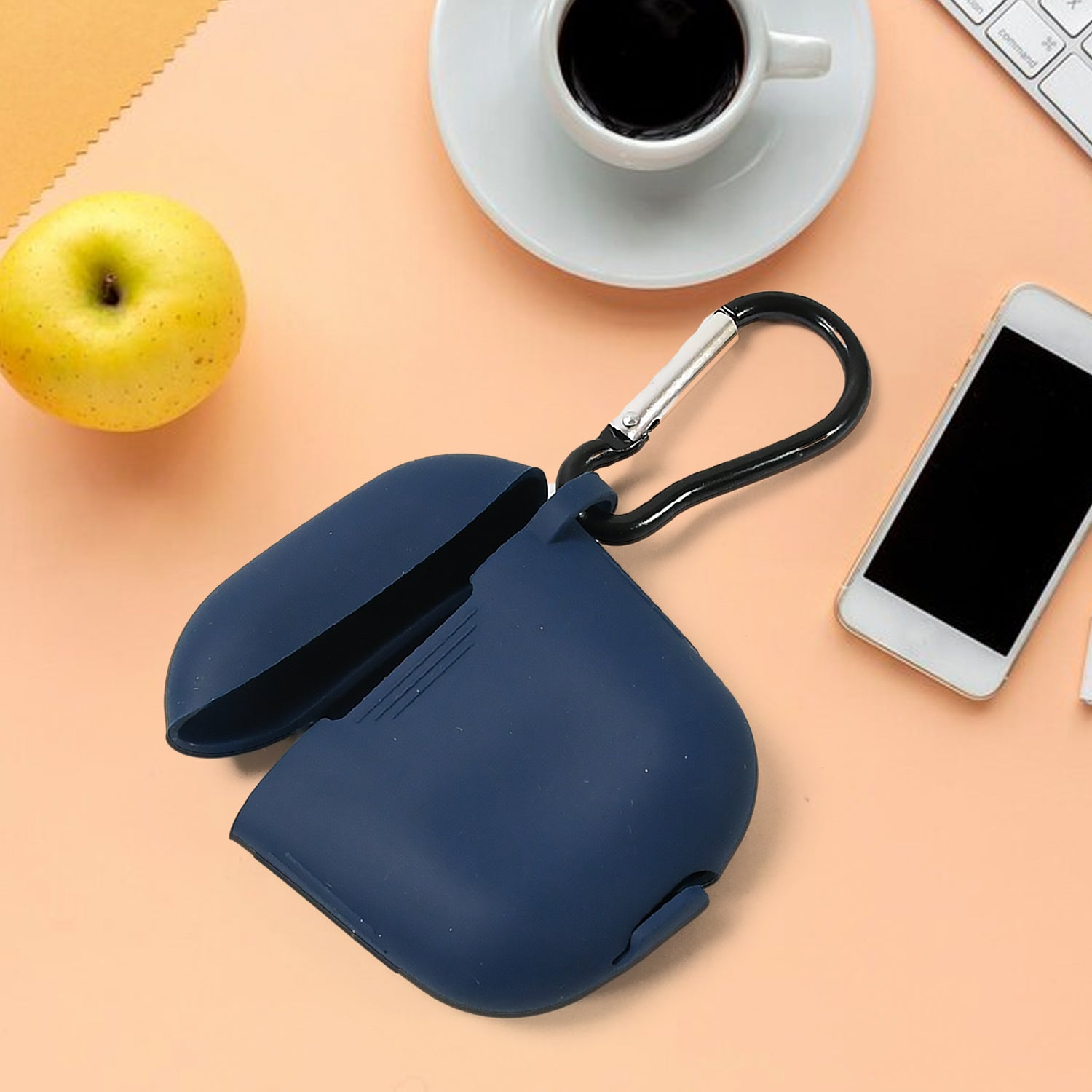 6473 Silicone Shockproof Protection Wireless Headphones Carrying Box Cover with Metal Keychain 6473 Silicone Shockproof Protection Wireless Headphones Carrying Box Cover with Metal Keychain